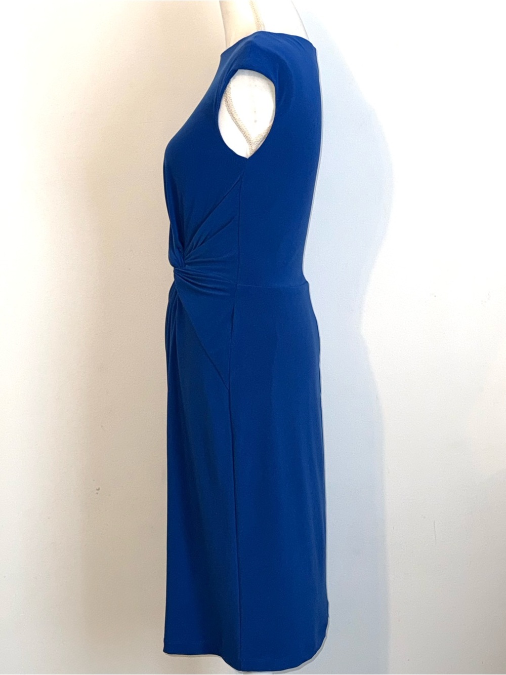 Lauren Ralph Lauren Blue Ruched Twist Sheath Dress Size 8 Midi Career Cocktail - Picture 2 of 8